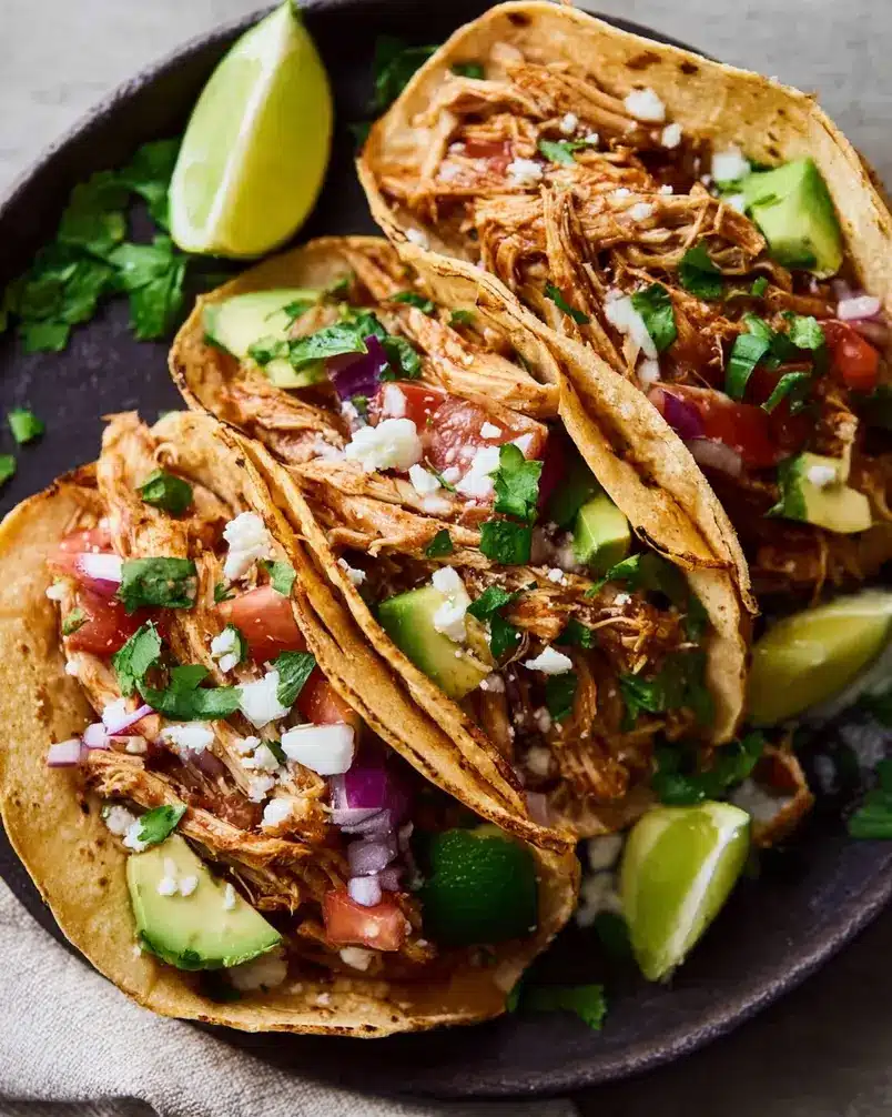 Crockpot Chicken Tacos 2 Ingredients for Crockpot Chicken Tacos laid out on a counter.